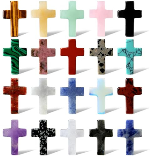QINJIEJIE 20 Stück Kreuz Edelstein Taufgeschenke für Mädchen und Jungen, Kommunion Kreuze Christliche Geschenke Kreuz Deko Gastgeschenke Taufe Andenken