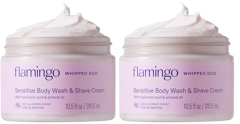 Flamingo Whipped Duo Sensitive Skin Body Wash & Shave Cream for Women - (2 Pack) 10.5 fl oz - 2-in-1 for Sensitive Skin