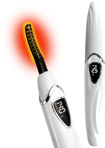 Tehoi Recourbe-cils électrique chauffant, affichage de la température LED, plage de contrôle de 60 à 90 °C, rechargeable par USB, idéal pour les soins de beauté naturels (White+Silver)