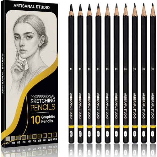 ARTISANAL STUDIO 10-Piece Sketching Pencils Set, 12B to 4H Graphite Drawing Pencils for Artists, Ideal for Art, Shading, Sketch & Doodling, For Beginners & Professionals