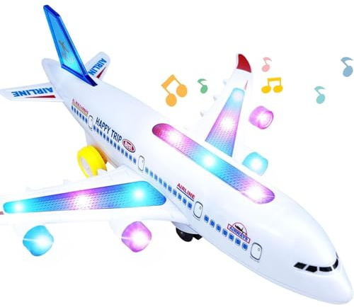 SZKALAK Avion Jouet Électrique avec Lumières LED Clignotantes et Sons, Avion Bump and Go pour Enfants, Jouet Avion en ABS Résistant, Avion Interactif pour Garçons et Filles de 3 à 8 Ans