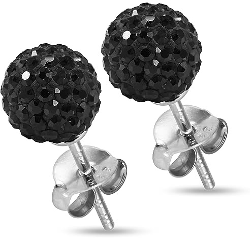 AZARIO LONDON 10MM Multi Black Crystal Stone Ball 925 Sterling Silver Stud Earring Jewellery