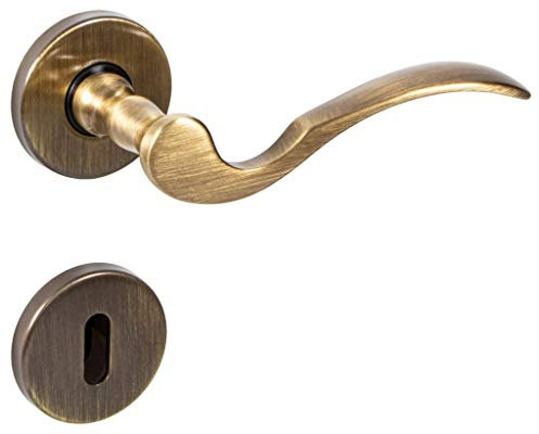 JUVA Türgriff Zimmertür Rosetten-Garnitur Vintage Türbeschlag Antik Messing brüniert - Löffel | BB - Buntbart | Türklinke für Türstärke 35 – 47 mm | 1 Set - Türgarnitur inkl. Befestigungsmaterial