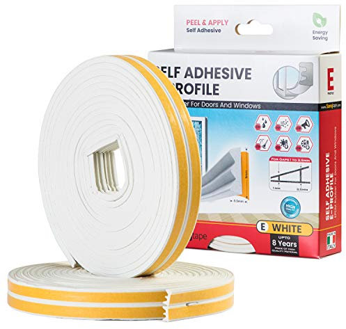 Sanojtape Dichtungsband E-Profil Weiß 16 Meter Selbstklebende EPDM-Gummidichtung Ideal Dämmung Isolierung Fenstern Türen