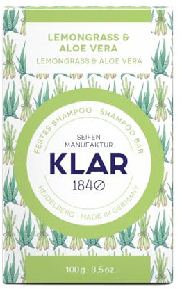 Klar Seifen festes Shampoo Lemongrass&Aloe Vera 100g (für fettiges Haar), geeignet für fettiges Haar und trockene Spitzen, 11071