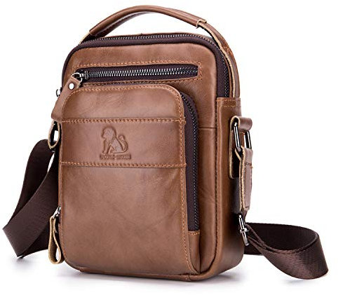 BAIGIO Leder Umhängetasche Herren Schultertasche Vintage Männer Tasche Crossbody Bag Herrentasche zum Umhängen Ledertasche mit Verstellbarem Gurt für Business Arbeit Reise