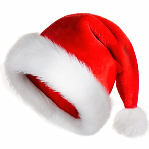TLarder Santa Hats for Adults: Christmas Hats Adult Luxury Velvet Holiday Hat - Plush Xmas Santa Claus Outfit Hat for New Year Festive Party Gifts (Adult)