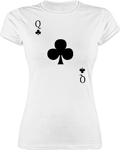 Shirt Damen - & Fasching - Kreuz Queen Kartenspiel Karneval Kostüm Kreuz Dame I - L - Weiß - Tshirt Faschings-t-Shirt Faschings q t-Shirts Partner Karnevals t- Shirts fassenacht Poker
