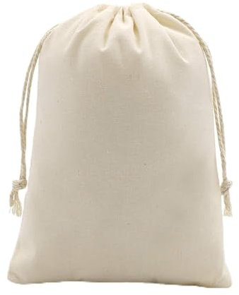 SumDirect Lot de 20 grands sacs en mousseline de coton naturel, réutilisables, respectueux de l'environnement, avec cordon de serrage pour le stockage des aliments, sachets de fête, (M (13 x 18 cm)