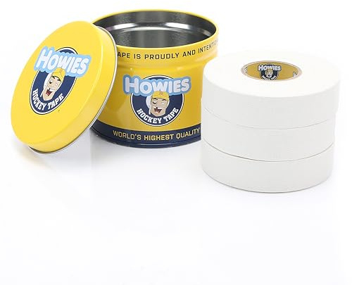 Howies Hockey Tape - 3 Pack White Cloth Stick Tape - 1 x 24 Yards per Roll - Strong, Long-Lasting Grip for Hockey Stick, Lacrosse and Baseball - Includes Free Tin