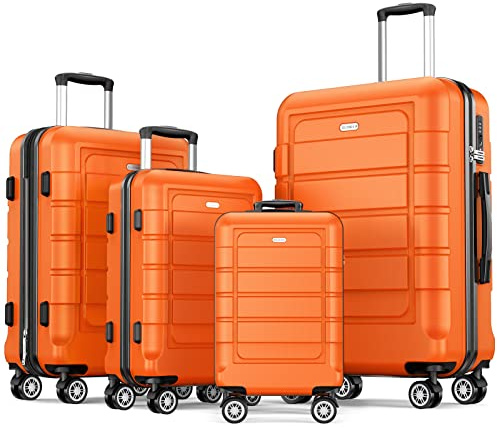 SHOWKOO Set di Valigie Rigide 4 Pezzi Espandibile ABS+PC Leggero Ultra Durevole Valigia Trolley da Viaggio con Chiusura TSA e 4 Ruote Doppie (S-M-L-XL, Arancione)