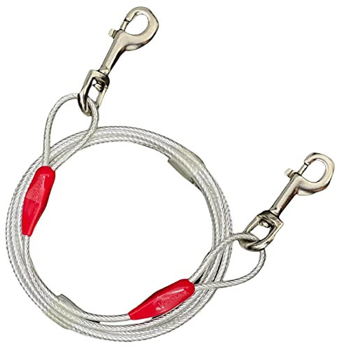 Estaca de amarre en espiral para perros Cable de amarre de acero fuerte para pícnic, entrenamiento, jardinería, amarre y estaca disponible en 6 10 20 pies (cable de 10 pies de 3 metros, plateado)