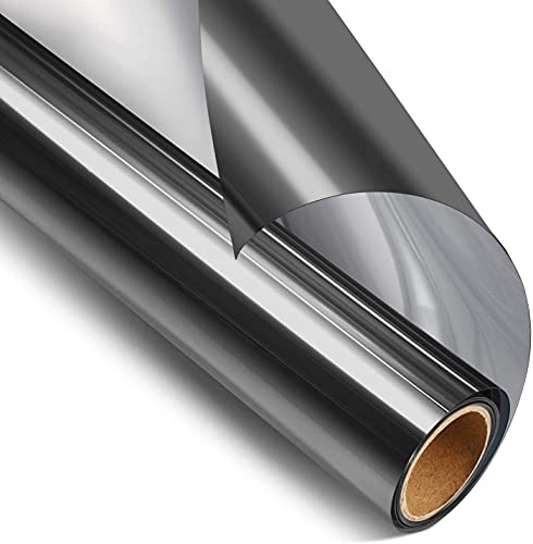 STATINT Window Film Privacy One Way Mirror Glass Tint Heat Control Sun UV Blocking Sliding Door Tinting Reflective Static Cling for Home, Black-Silver, 29.5 Inch X 13.1 Feet