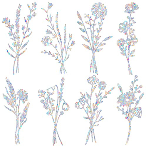 8 PCS Flower Window Clings for Bird Strikes - Anti-Collision Decals to Save Birds,Non Adhesive Reusable Vinyl Rainbow Window Stickers