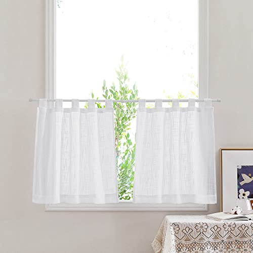 Pony Dance Fönstergardiner kök fönstergardiner korta gardiner vit halvtransparent bistrogardin set om 2 linnetextur gardiner för husbil slinga halsduk set om 2 B 60 x H 60 cm