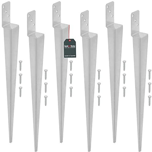 KOTARBAU® Lot de 6 supports de poteaux à enfoncer - L 60 x 600 mm - Support idéal pour les constructions - Galvanisé