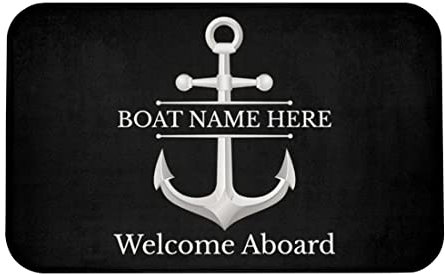 TATLETATLE Willkommens-Teppich mit nautischem Namen, nautischer Anker, für Boot, Hauseingang, Flanell, nautische Kapitäne, Bodenmatte für Schlafzimmer, Büro (schwarz)