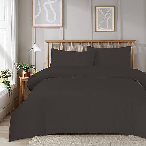 Olivia Rocco Super Soft Plain Duvet Set Ultra-Soft Easy Care Quilt Bedding Bed Cover Sets with Convenient Zip Fastening Luxurious Comfort for a Dreamy Bedroom Makeover, SINGLE GREY