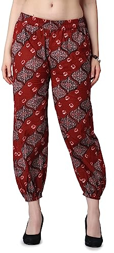 POPWINGS Lediga bagru-joggingbyxor för kvinnor, slip-on-joggingbyxor för kvinnor, bekväma, avslappnade damjoggingbyxor för sommaren, lös passform för kvinnor, Cupo röd, M