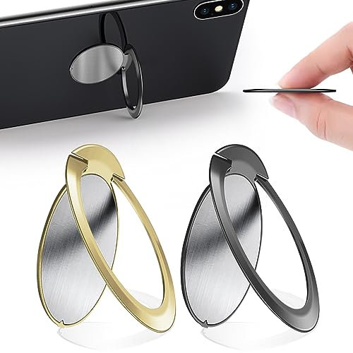 2 Piezas Anillo Soporte para Movil 1,8 mm Ultrafino, Soporte de Dedo para Teléfono Celular de Metal 360° Rotación para Smartphone Tablet
