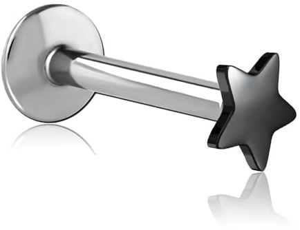 Inoki - Micro labret titane étoile titane noir vis interne - Jonc/Tige 1.2 mm, Long. int. 8 mm, Élément 3 mm