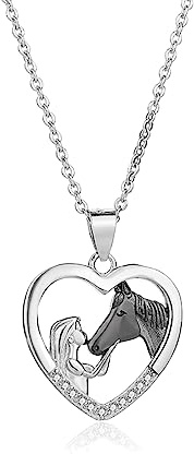 Collier Fille et Cheval en argent avec pendentif cœur pour femme et fille, chaîne de bijoux, cadeau pour les passionnées d'équitation.