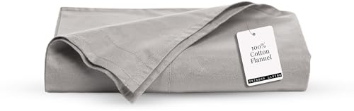 Tribeca Living King Cotton Flannel Flat Sheet Only 170-GSM - Oversized 112 x 106 Inch Dimensions for Generous Bed Coverage - Soft Breathable Bedding in Silver Grey
