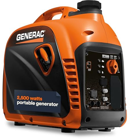 Generac Generac - Generador inversor portátil de 2.500 W, diseño compacto y ligero, produce energía limpia y estable, tecnología COsense, perfecto para uso doméstico, color naranja/negro