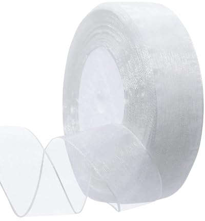 Vit transparent organzabband, 45 m x 2 cm band bröllop, presentband, chiffong för handgjord gör-det-själv, inbjudningar dekoration, hantverk band för fest bröllop gåvor pyssel dekoration