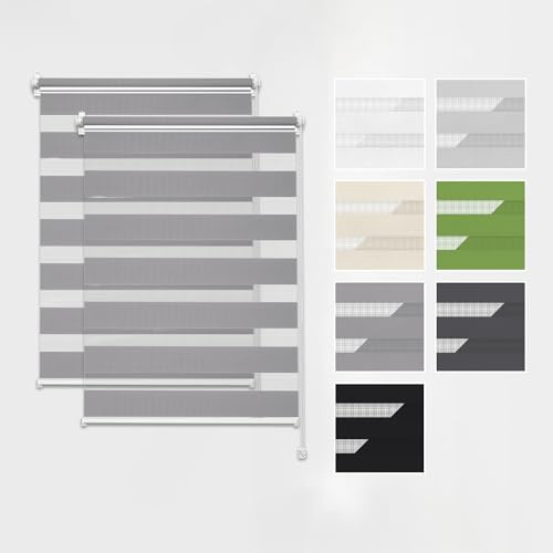 Estika Doppelrollo Klemmfix ohne Bohren, 2 Stück im Set – Breite: 50 cm – Höhe: 120 cm – Farbe: Grau – Jalousie für Innenfenster, Duo-Rollo, Fensterrollo innen