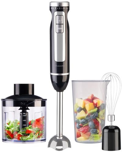 Rosenstein & Söhne Pürierstab: 4in1-Stabmixer, Edelstahl, stufenlos, Turbo, 16.000 U/Min., 1.000 Watt (Pürierstab Stabmixer, Set, Zauberstab)