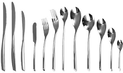 SDGBCXD, Silverbestick Bestickset, 12ST Diskmaskinssäkert bågbestick i rostfritt stål Silver Lyxbestickset Knivgaffel Sked Silverset Hembestick,Bestick