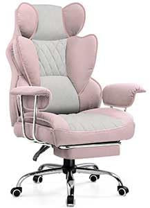 GTPLAYER Silla Gaming, Ergonómica Silla de Oficina con Soporte Lumbar con Muelles Ensacados, Asiento Ancho con Reposabrazos Suave y Reposapiés, Ajustable en Altura Tejido Tecnológico Rosa