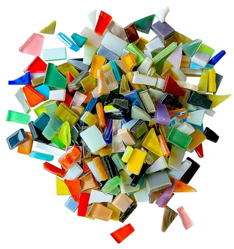 Mosaic Tiles Assorted Shape,Mixed Colored Crystal 257 Pieces/270g for DIY Crafts,Handmade Art Projects,Includes Diamond,Square,Rectangle,and Triangle Stained Glass (Multicolor)