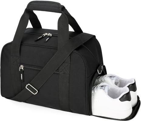 SeaRock 14 inch Small Gym Bag for Men & Women, Mini Duffle Bag with Shoe Compartment, Carry On Duffel Bag for Travel Sports, Black