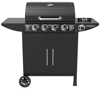 El Fuego® „San Francisco“ Gasgrill | 4+1 Brenner | inkl. Gasschlauch und Druckminderer | Grillrost aus Gusseisen | mit Thermometer | Brenner aus Edelstahl | inkl. Seitenbrenner | AY 5631 (4+1 Brenner)