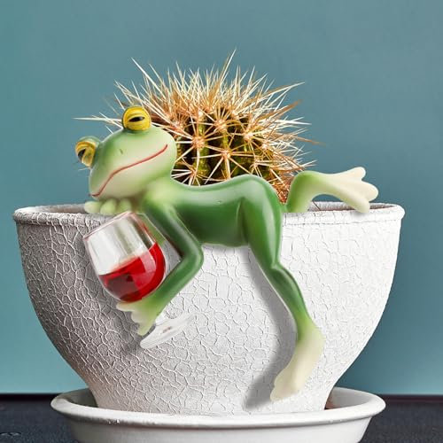 DAWRIS Pot de fleurs à suspendre - Figurines décoratives amusantes - Statue de grenouille buvante - Idéal pour le jardin, le balcon, l'aquarium et le bassin à poissons - Décoration parfaite pour les