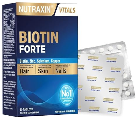Nutraxin Biotin Forte for Stronger Hair, Radiant Skin & Nail Growth - 60 Tablets with Biotin 5000mcg Selenium, Zinc and Copper - Sugar & Gluten-Free - Suitable for Vegans, 2 Months Supply
