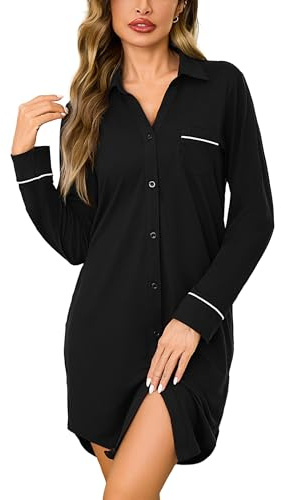 Bresdk Pyjama Femme Chemise Homme Chemise de Nuit Femme Coton | Manches Longues à Boutons Hiver Allaitement Maternité