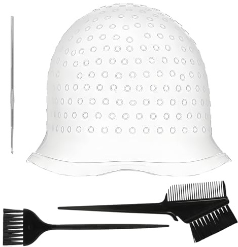Silicone Highlighting Cap Kit with Hook & Brushes – Professional Reusable Hair Frosting Tools for Salon-Results at Home (Women & Men)