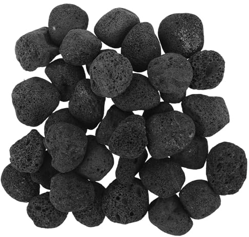 FONDOTIN Piedras Volcánicas Naturales para Fogatas 1200 G, Roca Decorativa Negra de 3-5 Cm para Chimeneas, Mesas de Fuego y Jardín, Retención y Distribución Uniforme del Calor, Uso