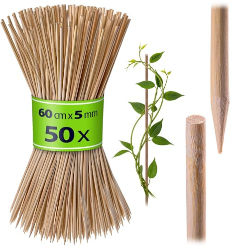 KADAX Bambustavar 60 cm x 5 mm, set om 50, växtstavar av bambu, trästavar som växtstöd för plantor, blomstavar, växtstöd för växter, rankstavar (natur)