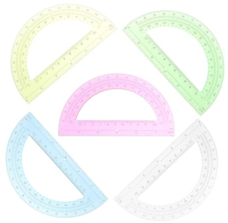 NUOBESTY 5pcs Student Protractor Set 6-inch 180 Degree Half Circle Angle Measuring Tools for Math Classroom and Technical Drawing