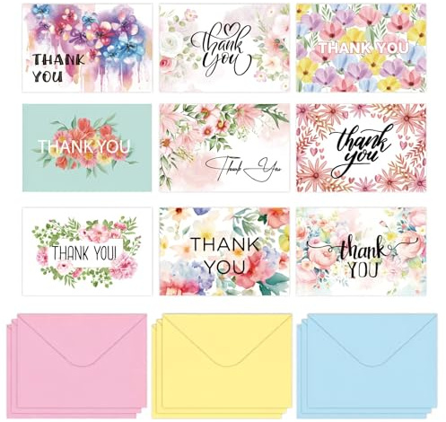 18 Pack Thank You Cards with Envelopes Premium Blank Greeting Card Set for Appreciation Notes Elegant Folded Note Cards for Wedding Birthday Teacher Business