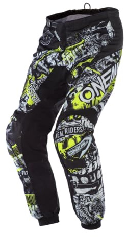O'NEAL | Pantaloni Motocross | Bambini | MX | Inserti Elasticizzati, Completamente Foderati, Imbottitura in Gomma | Attacco Pantaloni Gioventù Element | Nero Neon Giallo | Taglia 24