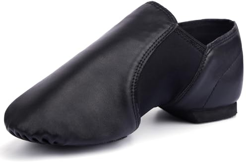 Linodes Unisex 006 PU Leather Upper Slip-on Jazz Shoe for Women and Men's Dance Shoes-Black 11M