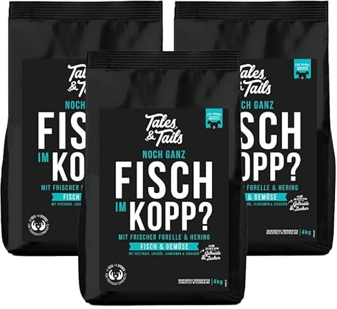 Tales & Tails Fisch Im Kopp Halbfeuchtes Trockenfutter für Hunde | Getreidefrei | Mit 60% Fisch Als Tierische Proteinquelle | Hohe Akzeptanz & Verträglichkeit | 3X 4kg