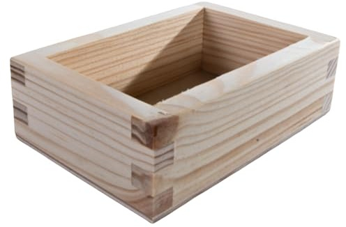 WooDeeDoo Small Open Wooden Storage Box – Unfinished Pine Desk Organiser Tray for Office Supplies Craft Accessories DIY Projects Drawer Divider Mini Storage Container – 11 x 8 x 3.5 cm