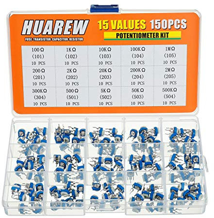 HUAREW 15 Werte 150 Stück Blau und Weiß Einstellbarer Widerstand Kohlenstoff film potentiometer 100 Ohm - 2 M Ohm 6 mm vertikaler Stift Variabler Trimmer widerstand Klassifizierungs Kit