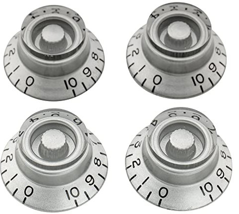 Musiclily Pro Linkshänder Metrische Größe 18 Splines Hutform Potiknopfe Top Hat Bell Knobs für Epiphone Les Paul SG Style E-Gitarre, Silber